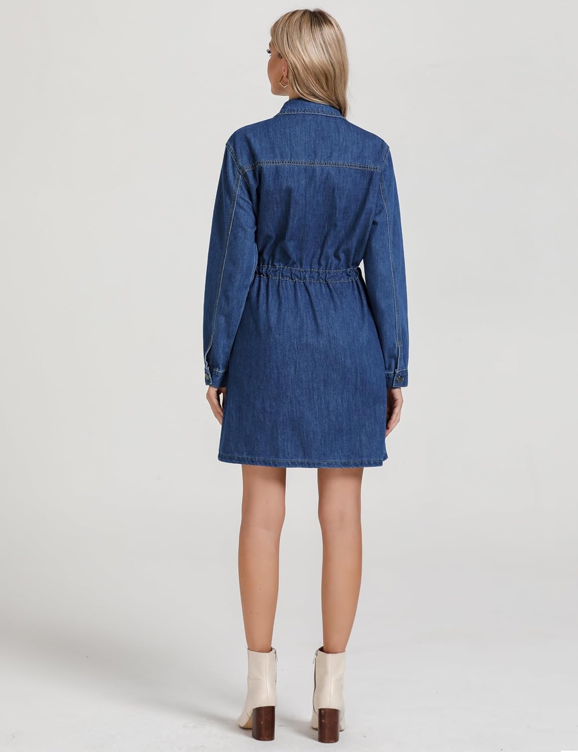 luvamia Denim Dress for Women Long Sleeve Jean Button Down Shirt Dresses with Pockets Casual Fashion Shift Short Dress