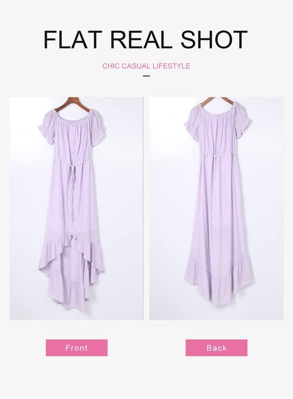 Dokotoo Womens 2023 Off The Shoulder Casual Short Sleeve Maxi Dress High Low Solid Cocktail Skater Dresses