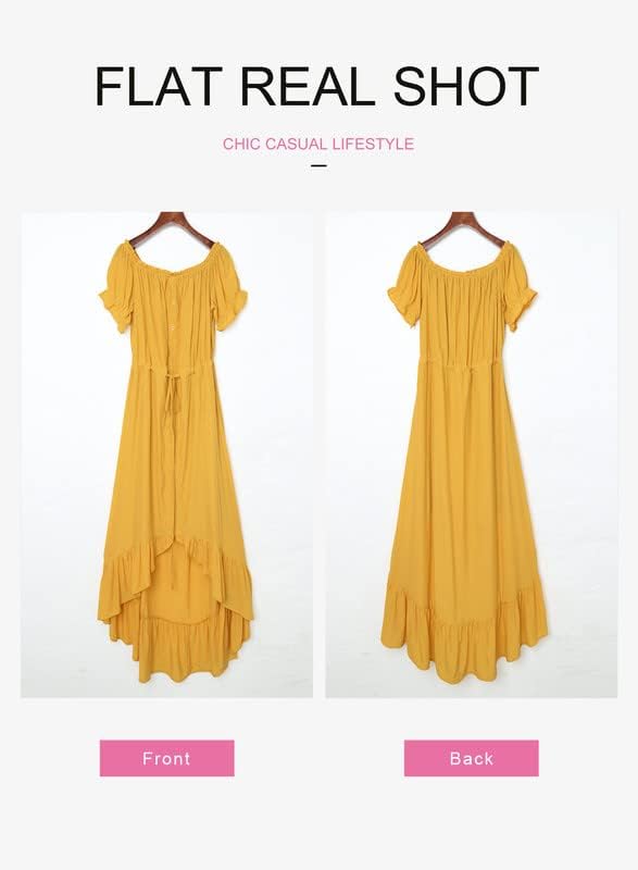 Dokotoo Womens 2023 Off The Shoulder Casual Short Sleeve Maxi Dress High Low Solid Cocktail Skater Dresses