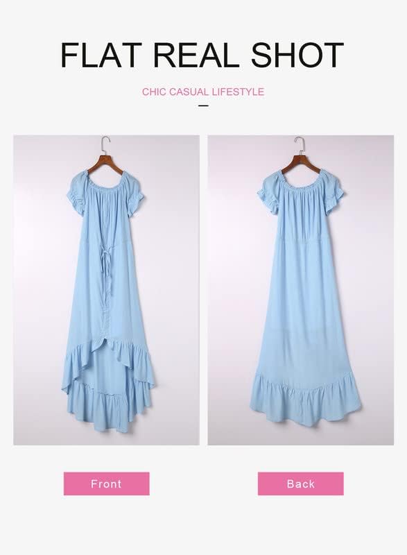 Dokotoo Womens 2023 Off The Shoulder Casual Short Sleeve Maxi Dress High Low Solid Cocktail Skater Dresses