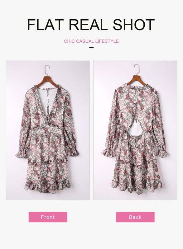 Dokotoo Womens 2024 Spring Summer Deep V Neck Ruffle Floral Flowy Mini Dress