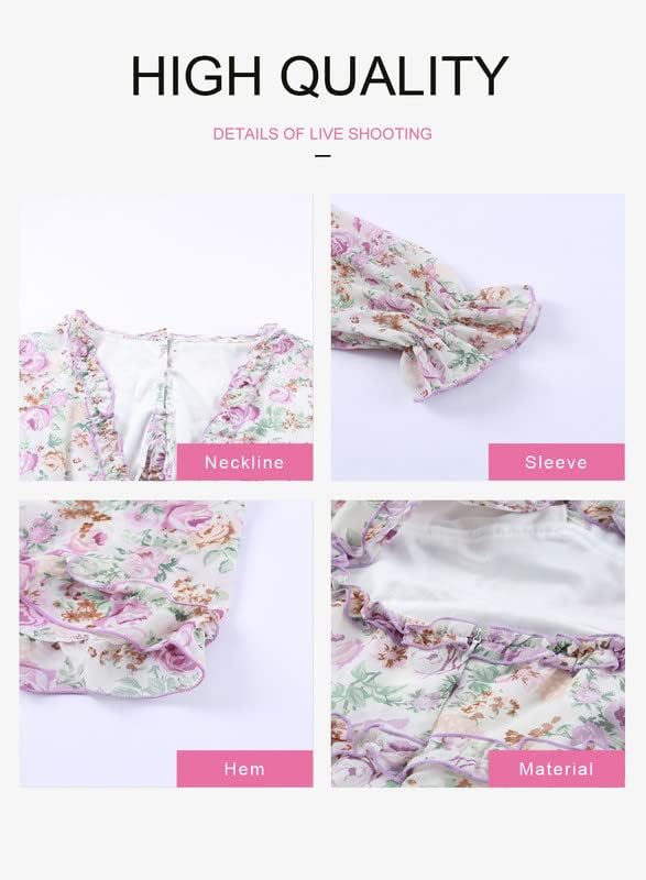 Dokotoo Womens 2024 Spring Summer Deep V Neck Ruffle Floral Flowy Mini Dress