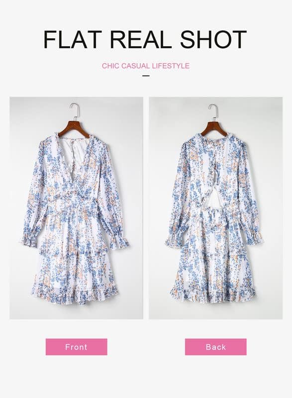 Dokotoo Womens 2024 Spring Summer Deep V Neck Ruffle Floral Flowy Mini Dress