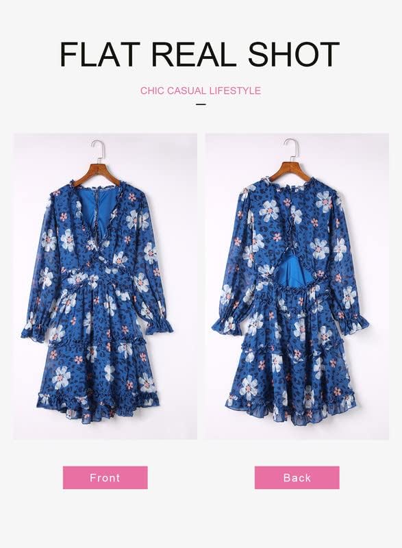 Dokotoo Womens 2024 Spring Summer Deep V Neck Ruffle Floral Flowy Mini Dress