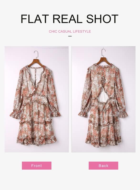 Dokotoo Womens 2024 Spring Summer Deep V Neck Ruffle Floral Flowy Mini Dress