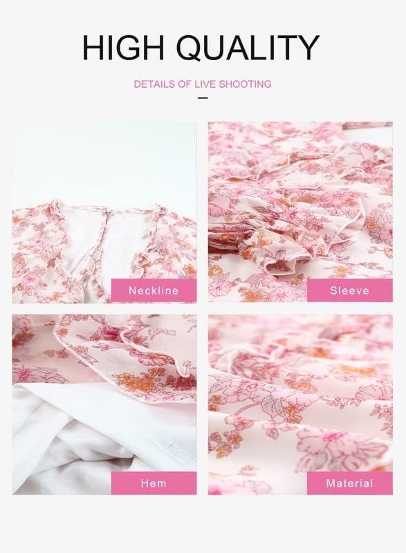 Dokotoo Womens 2024 Spring Summer Deep V Neck Ruffle Floral Flowy Mini Dress