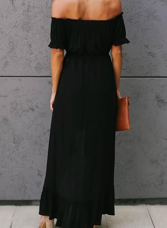 Dokotoo Womens 2023 Off The Shoulder Casual Short Sleeve Maxi Dress High Low Solid Cocktail Skater Dresses
