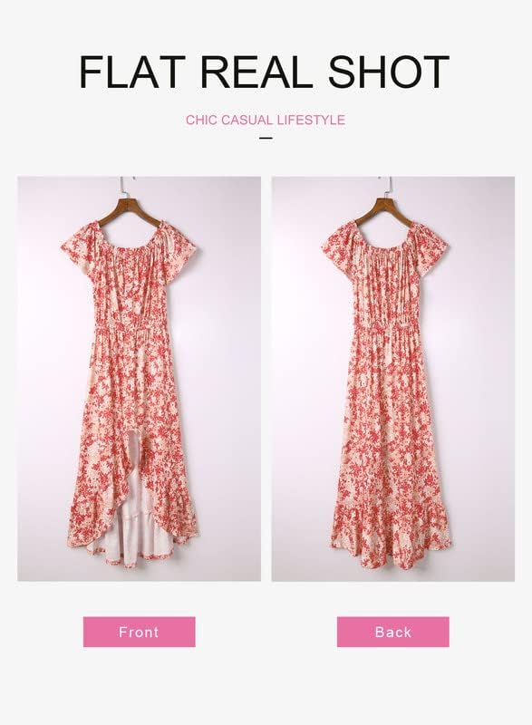 Dokotoo Womens 2023 Off The Shoulder Casual Short Sleeve Maxi Dress High Low Solid Cocktail Skater Dresses