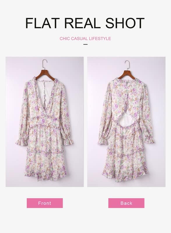 Dokotoo Womens 2024 Spring Summer Deep V Neck Ruffle Floral Flowy Mini Dress