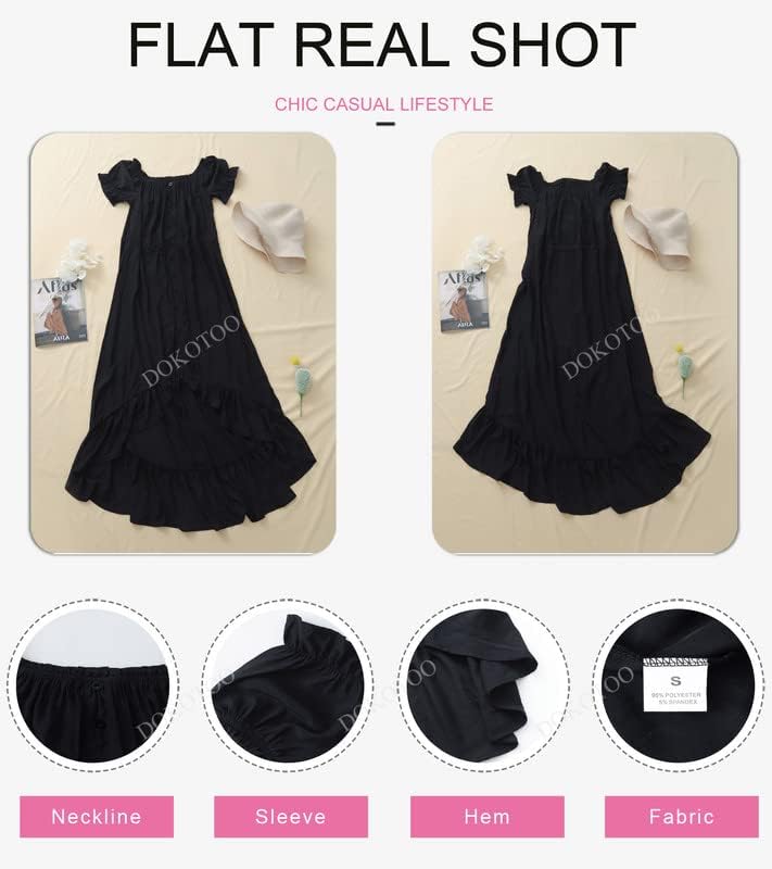Dokotoo Womens 2023 Off The Shoulder Casual Short Sleeve Maxi Dress High Low Solid Cocktail Skater Dresses