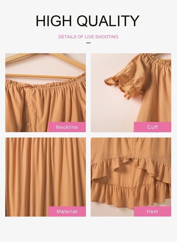 Dokotoo Womens 2023 Off The Shoulder Casual Short Sleeve Maxi Dress High Low Solid Cocktail Skater Dresses