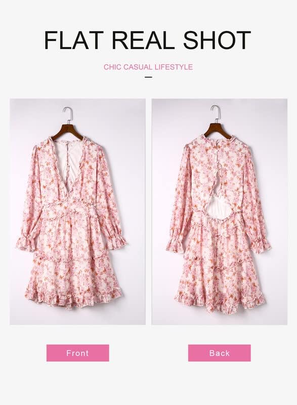 Dokotoo Womens 2024 Spring Summer Deep V Neck Ruffle Floral Flowy Mini Dress