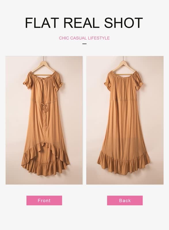 Dokotoo Womens 2023 Off The Shoulder Casual Short Sleeve Maxi Dress High Low Solid Cocktail Skater Dresses