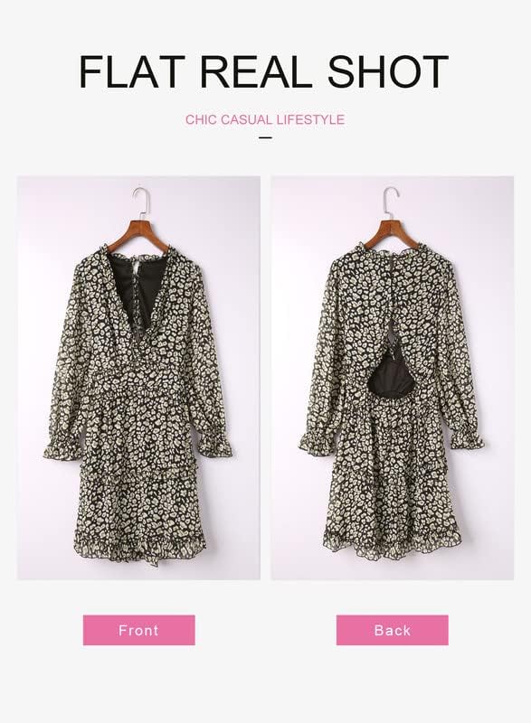 Dokotoo Womens 2024 Spring Summer Deep V Neck Ruffle Floral Flowy Mini Dress