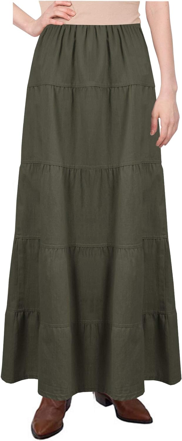 Baby'O Women's Ankle Length Tiered Long Denim Prairie Skirt