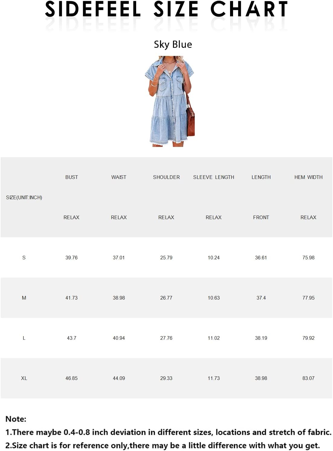 Sidefeel Womens Buttoned Frayed Pocket Short Sleeve Denim Jean Dresses