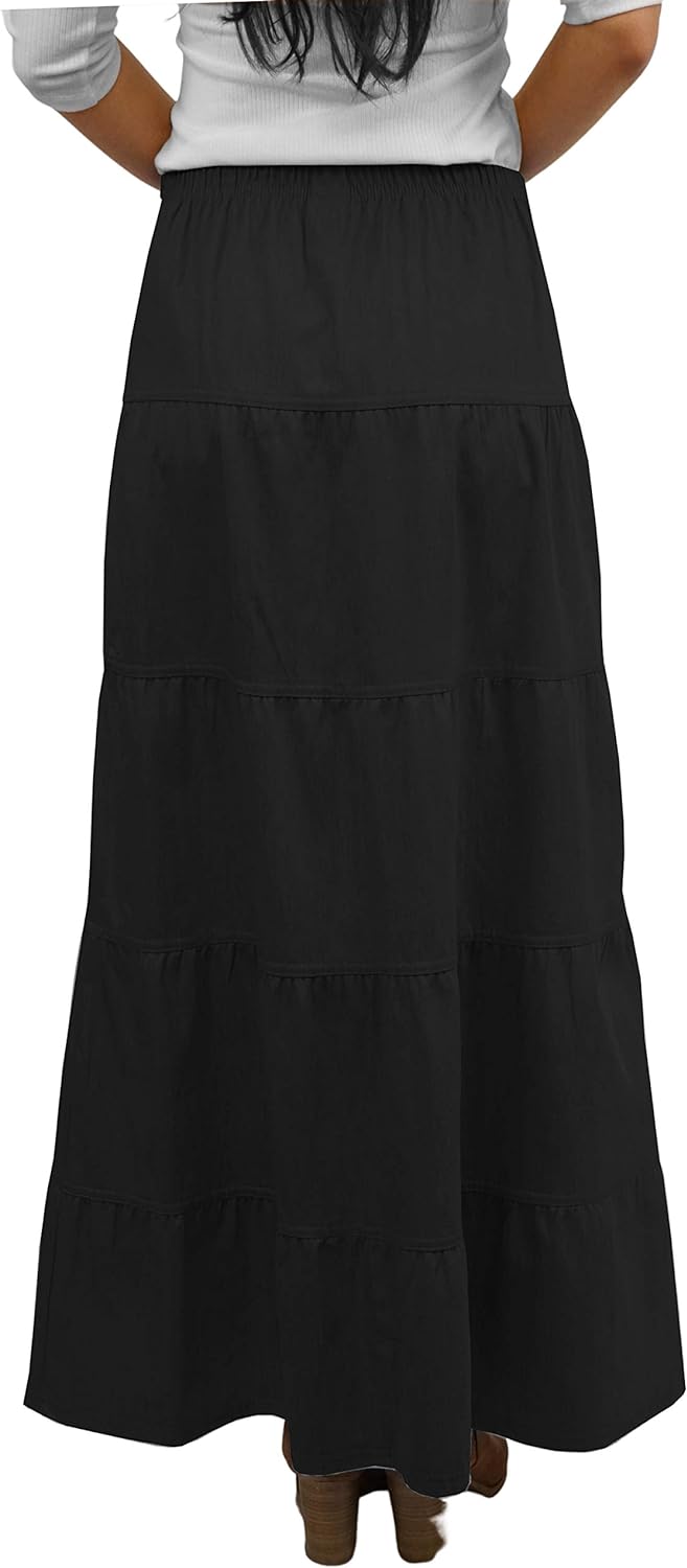 Baby'O Women's Ankle Length Tiered Long Denim Prairie Skirt