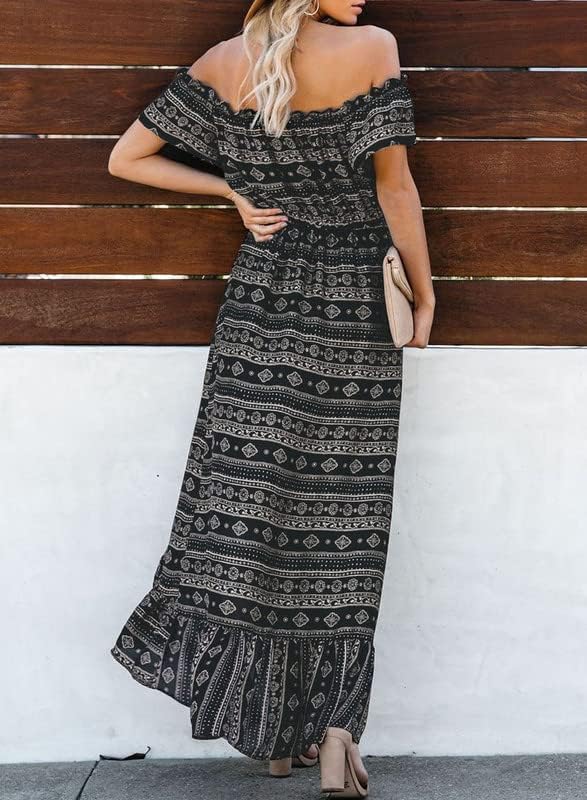 Dokotoo Womens 2023 Off The Shoulder Casual Short Sleeve Maxi Dress High Low Solid Cocktail Skater Dresses