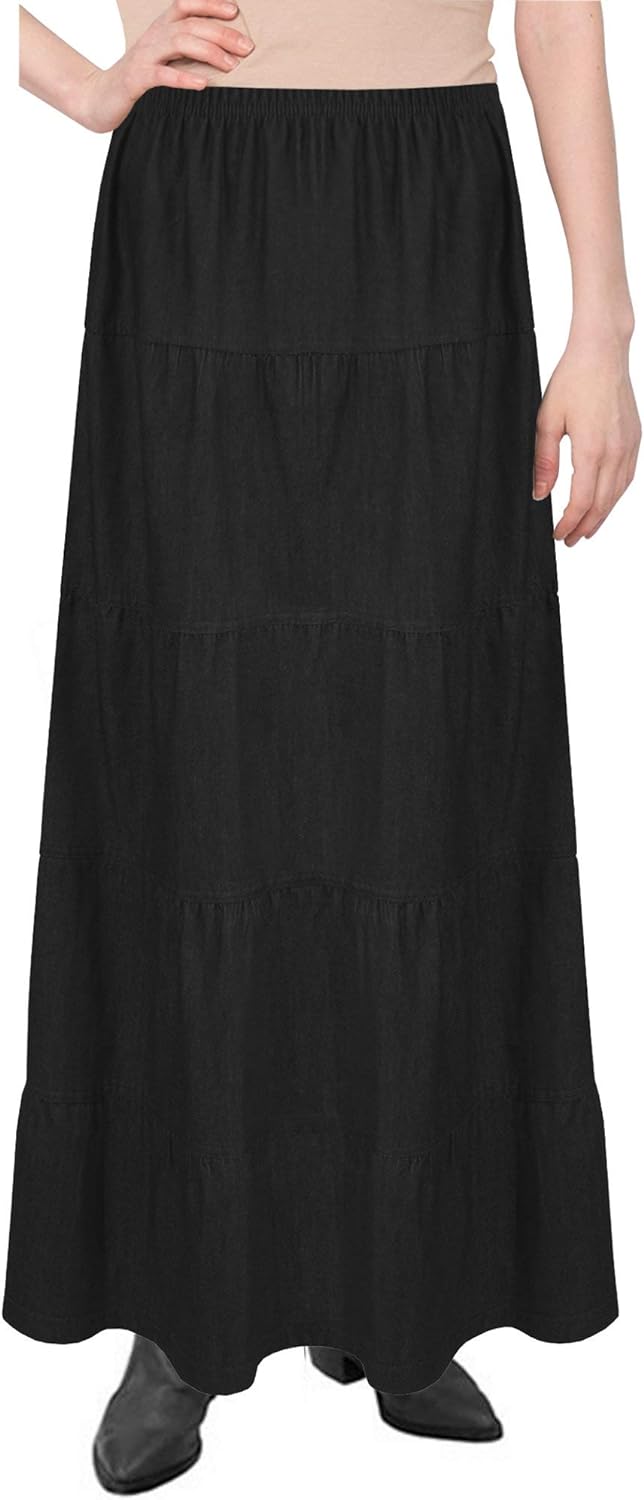 Baby'O Women's Ankle Length Tiered Long Denim Prairie Skirt
