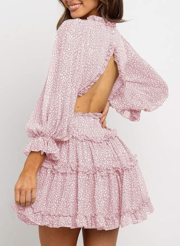 Dokotoo Womens 2024 Spring Summer Deep V Neck Ruffle Floral Flowy Mini Dress