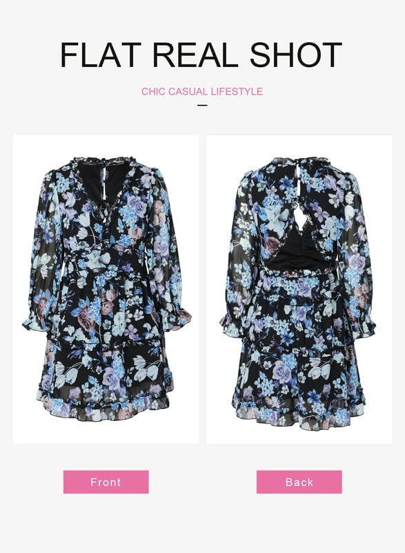 Dokotoo Womens 2024 Spring Summer Deep V Neck Ruffle Floral Flowy Mini Dress