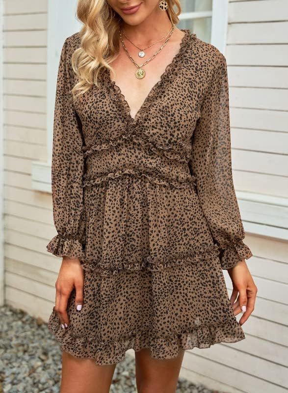 Dokotoo Womens 2024 Spring Summer Deep V Neck Ruffle Floral Flowy Mini Dress