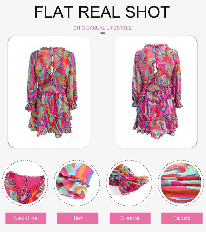 Dokotoo Womens 2024 Spring Summer Deep V Neck Ruffle Floral Flowy Mini Dress