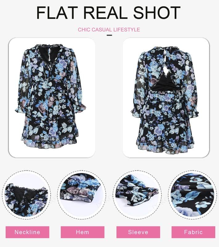 Dokotoo Womens 2024 Spring Summer Deep V Neck Ruffle Floral Flowy Mini Dress