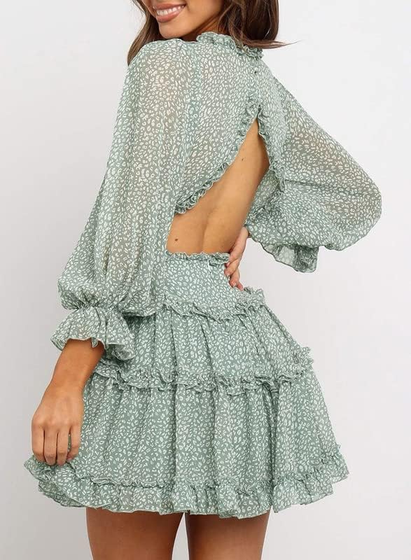 Dokotoo Womens 2024 Spring Summer Deep V Neck Ruffle Floral Flowy Mini Dress