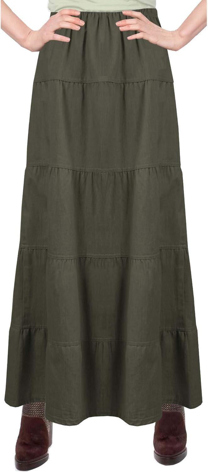 Baby'O Women's Ankle Length Tiered Long Denim Prairie Skirt