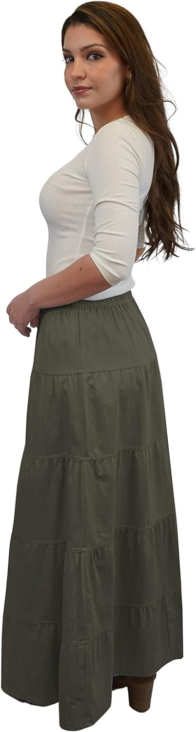 Baby'O Women's Ankle Length Tiered Long Denim Prairie Skirt