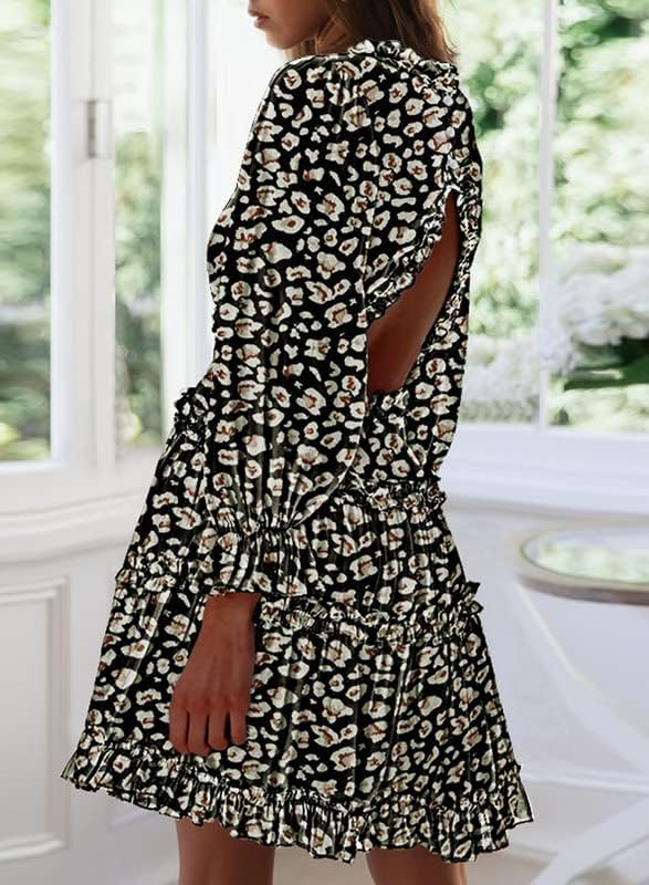 Dokotoo Womens 2024 Spring Summer Deep V Neck Ruffle Floral Flowy Mini Dress