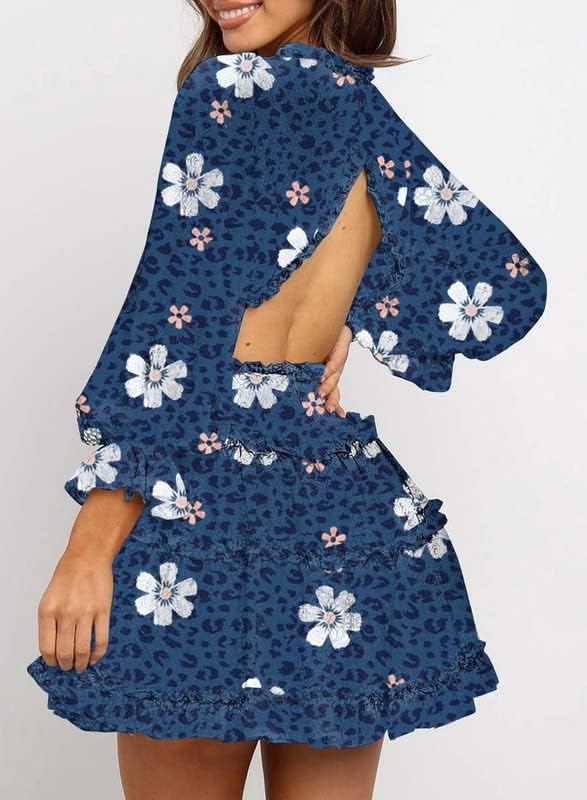 Dokotoo Womens 2024 Spring Summer Deep V Neck Ruffle Floral Flowy Mini Dress