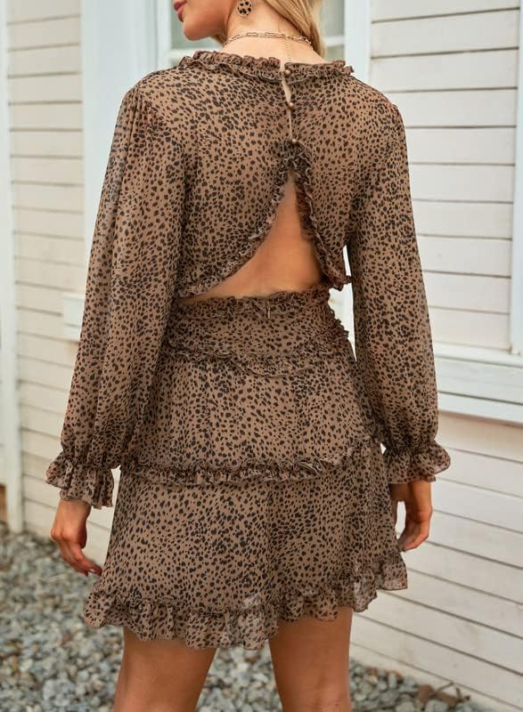 Dokotoo Womens 2024 Spring Summer Deep V Neck Ruffle Floral Flowy Mini Dress