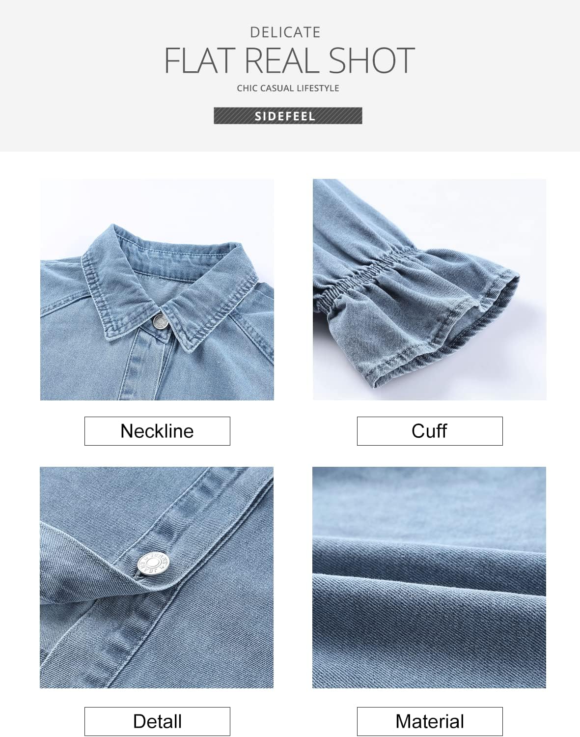 Sidefeel Womens Smocked 3 4 Sleeve Button Down Denim Jeans Dresses