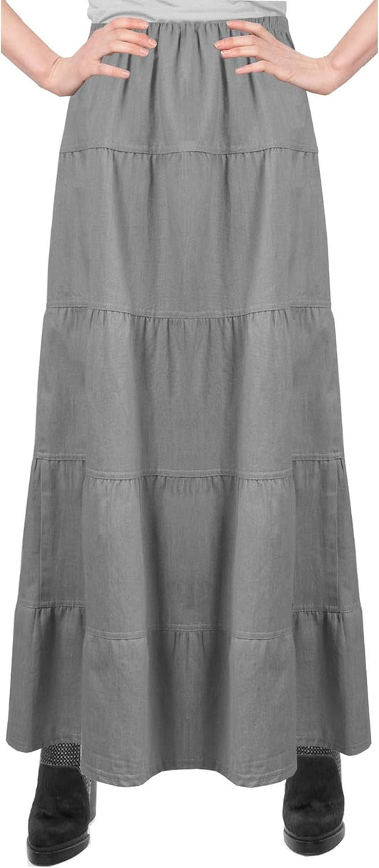 Baby'O Women's Ankle Length Tiered Long Denim Prairie Skirt