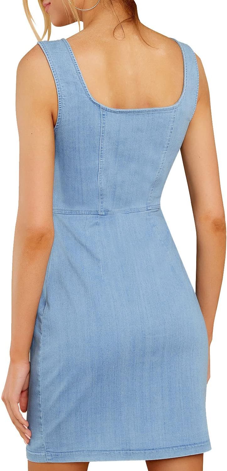 luvamia Women's Casual V Neck Sleeveless Jeans Button Down Denim Short Dress