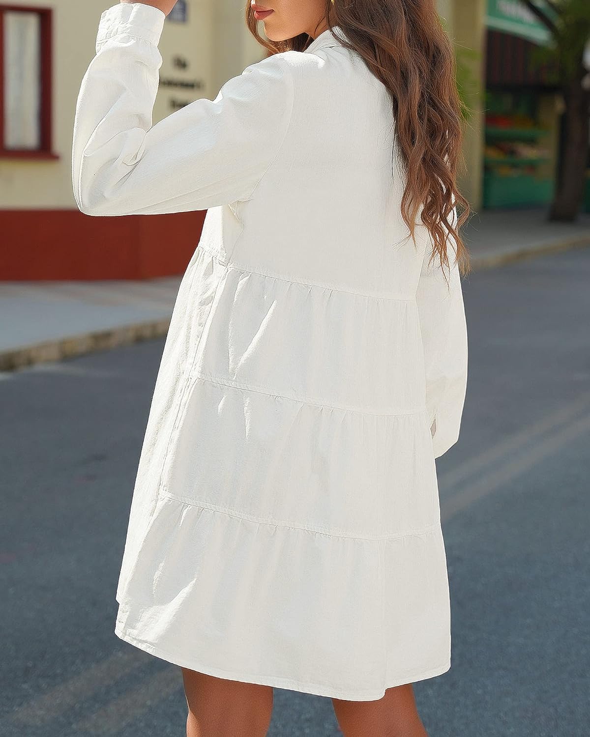 luvamia Denim Dress for Women Babydoll Flowy Cute Jean Shirt Dresses Long Sleeves