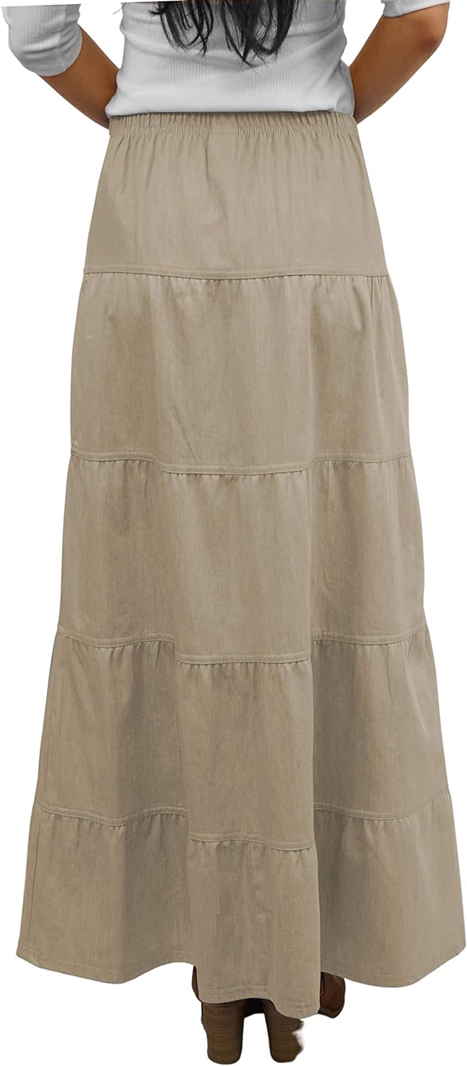 Baby'O Women's Ankle Length Tiered Long Denim Prairie Skirt