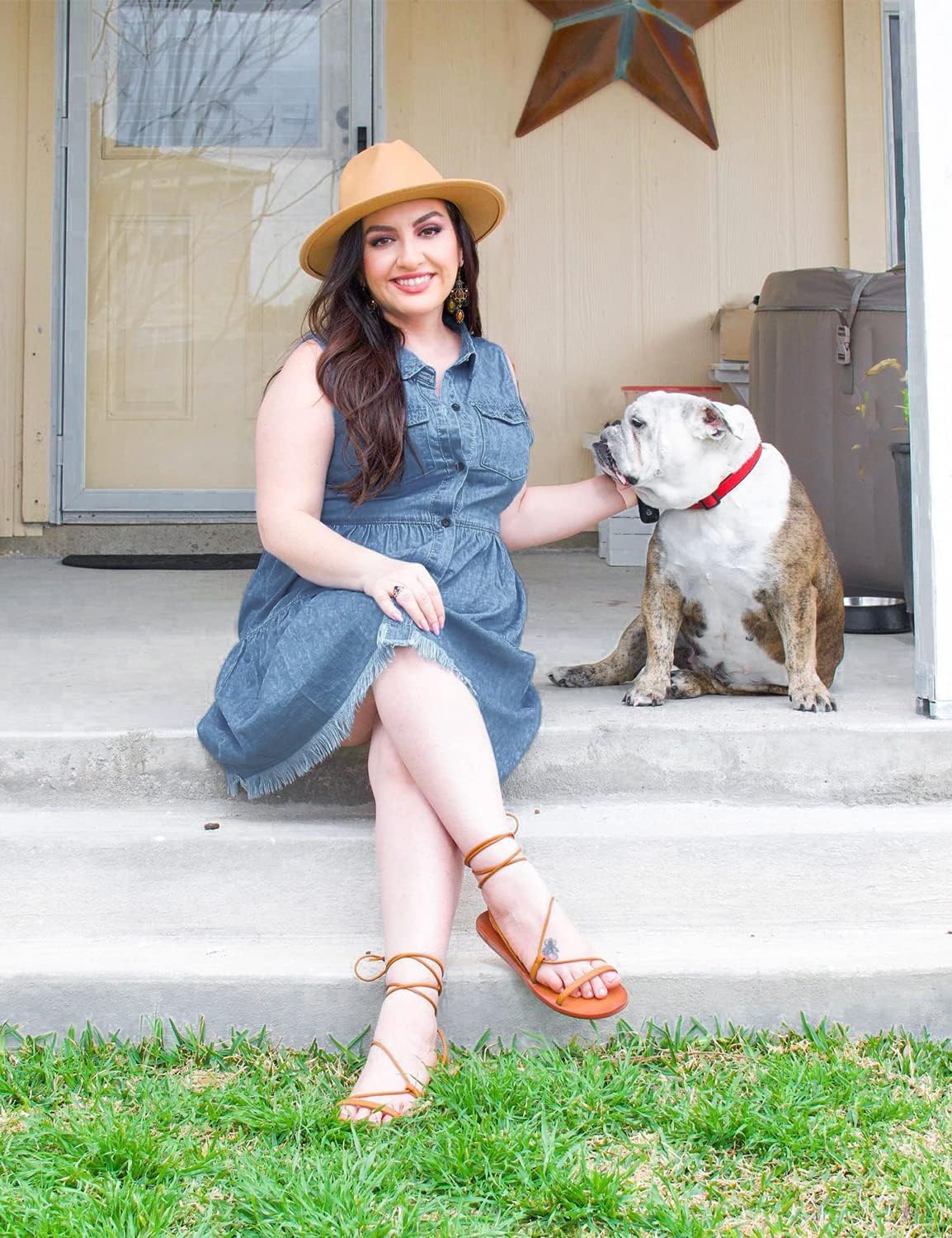 luvamia Women's Casual Summer Lapel Sleeveless Button Down Short Denim Jean Dress