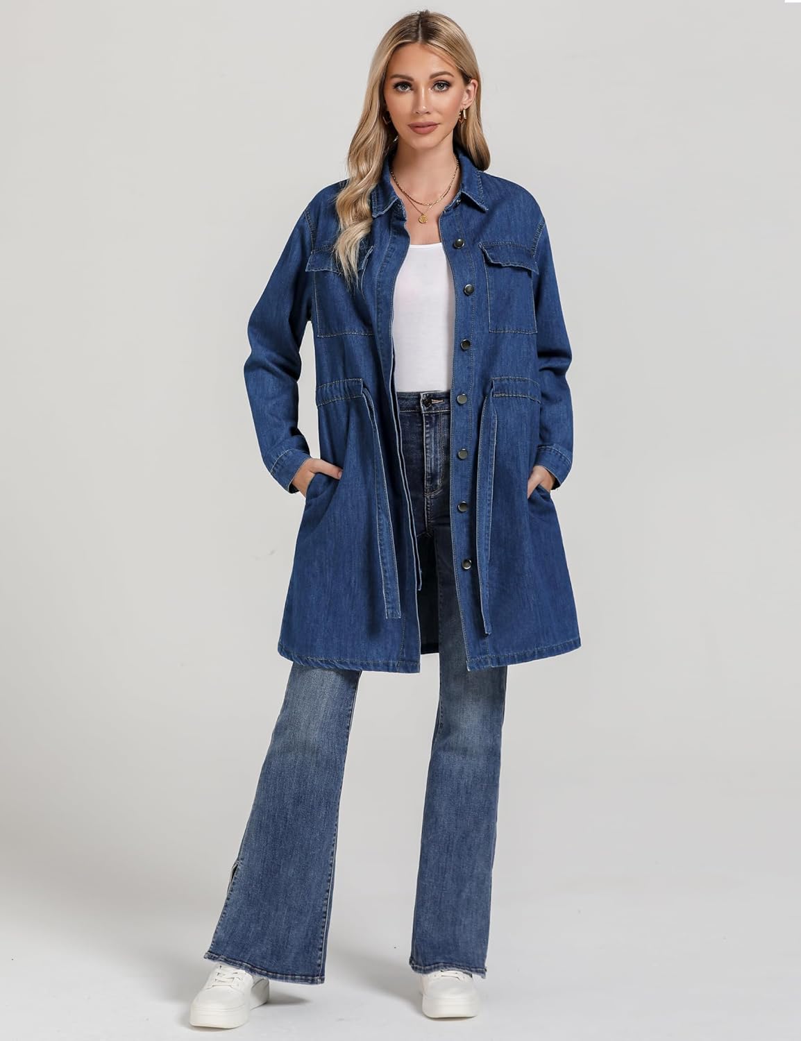 luvamia Denim Dress for Women Long Sleeve Jean Button Down Shirt Dresses with Pockets Casual Fashion Shift Short Dress