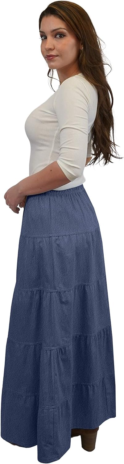 Baby'O Women's Ankle Length Tiered Long Denim Prairie Skirt