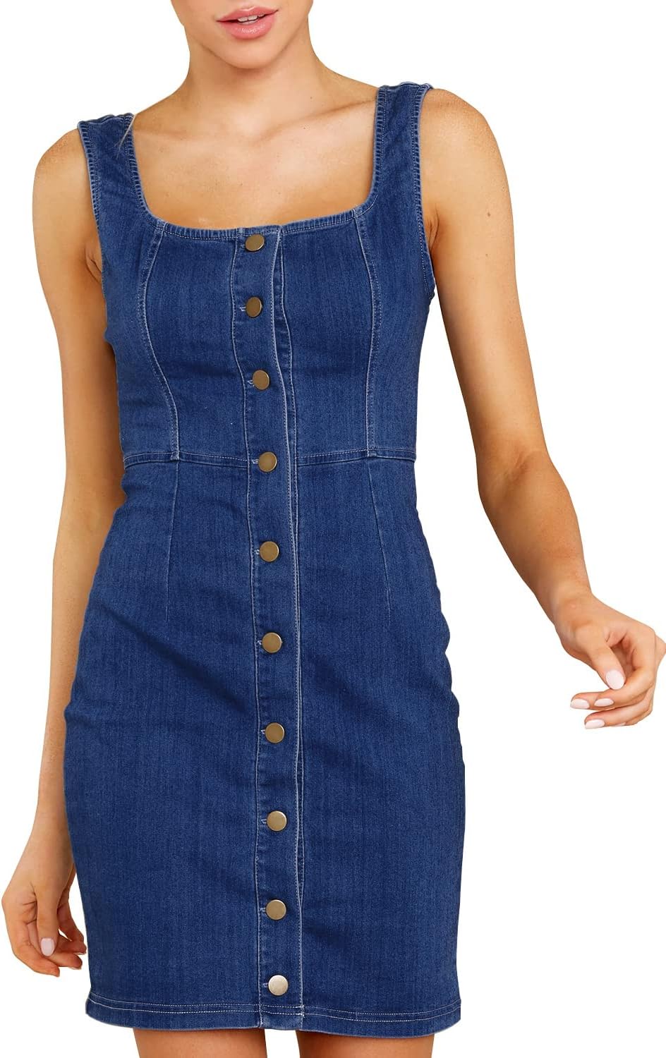 luvamia Women's Casual V Neck Sleeveless Jeans Button Down Denim Short Dress