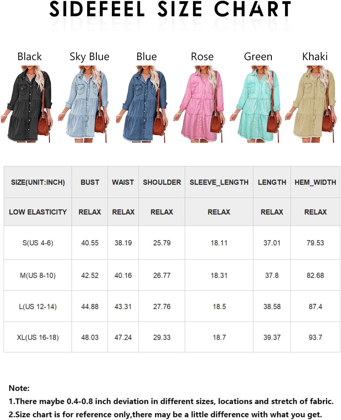 Sidefeel Womens Buttoned Frayed Pocket Short Sleeve Denim Jean Dresses