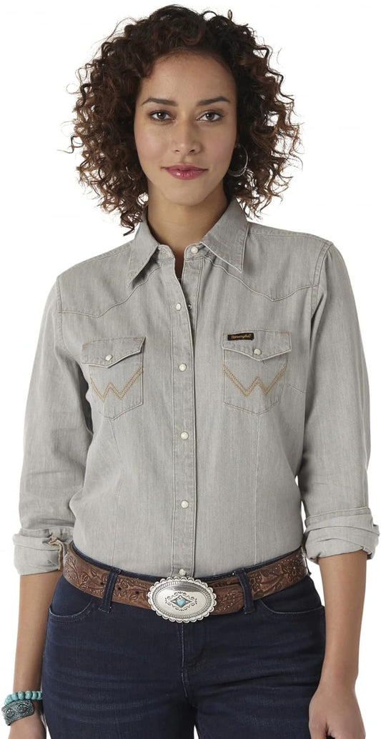 Wrangler Women's Long Sleeve Western Snap Work Shirt
