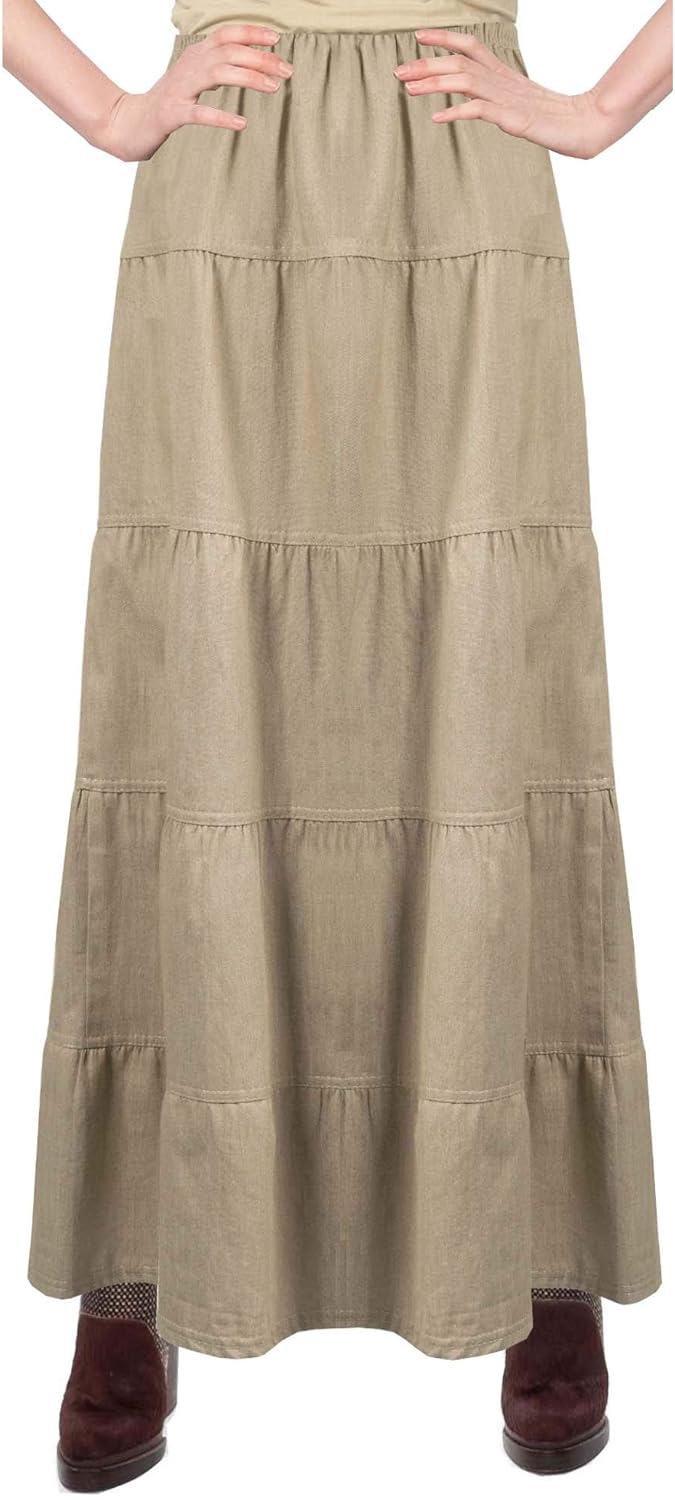 Baby'O Women's Ankle Length Tiered Long Denim Prairie Skirt