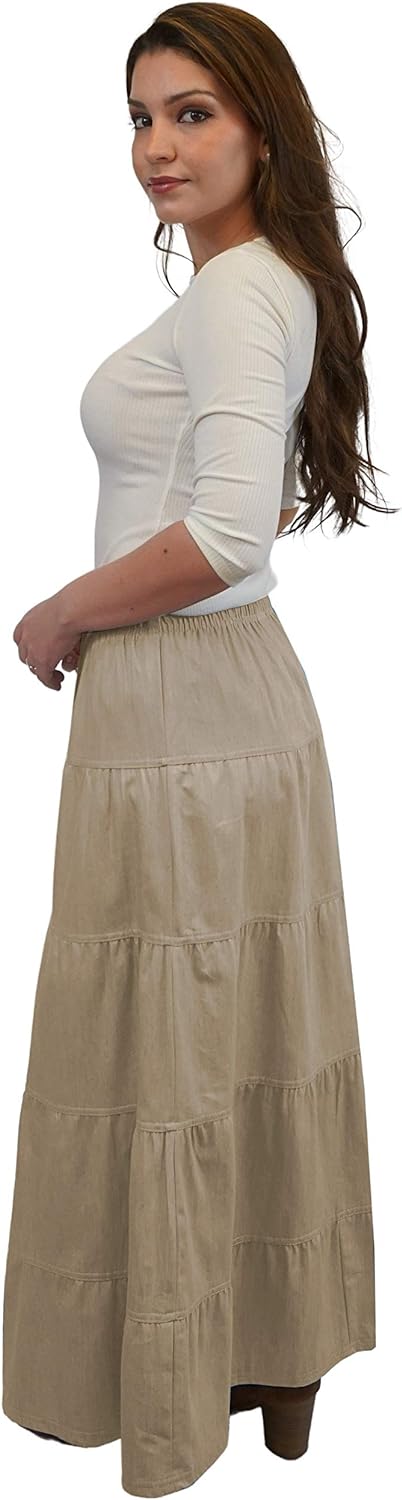 Baby'O Women's Ankle Length Tiered Long Denim Prairie Skirt