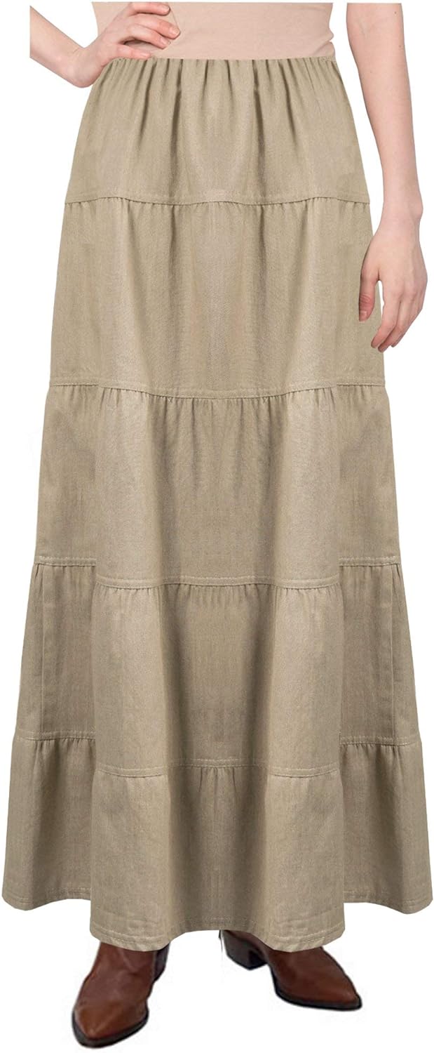 Baby'O Women's Ankle Length Tiered Long Denim Prairie Skirt