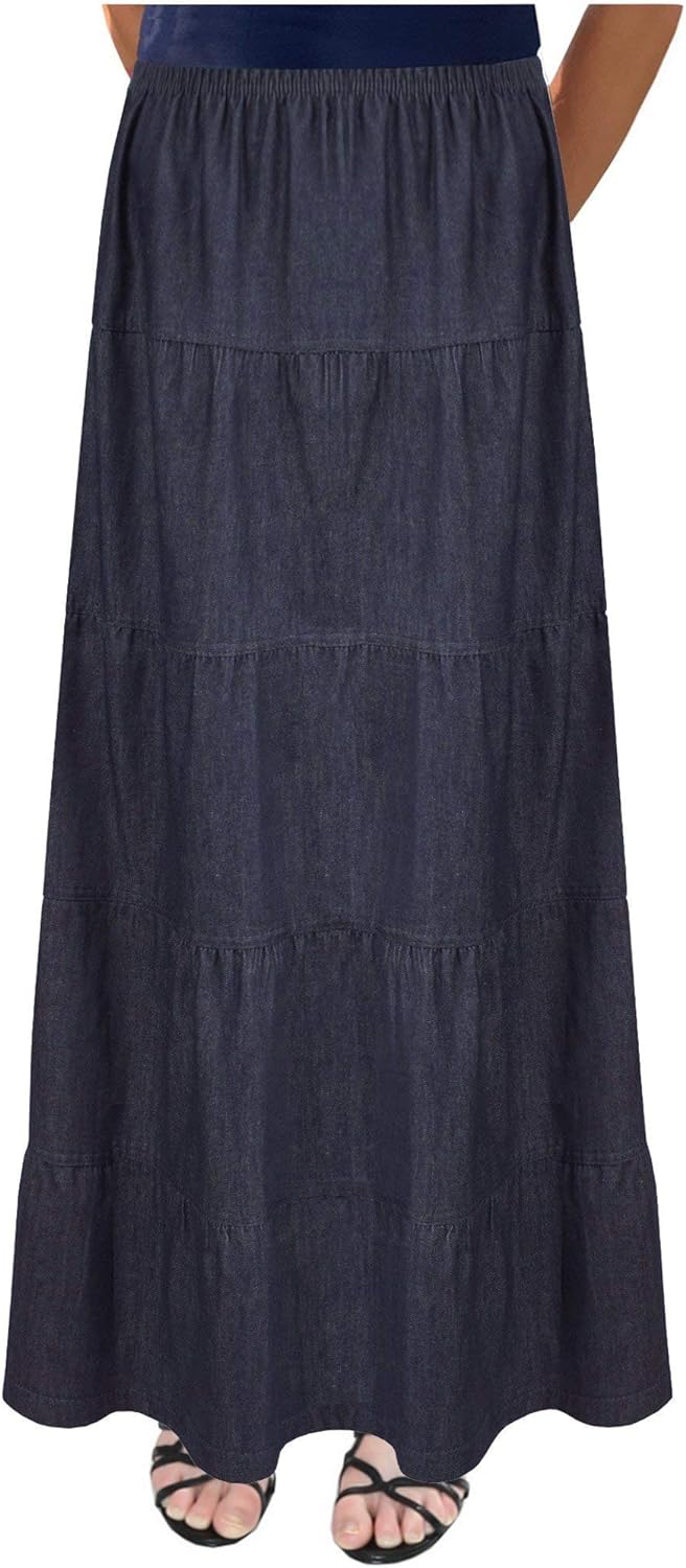 Baby'O Women's Ankle Length Tiered Long Denim Prairie Skirt