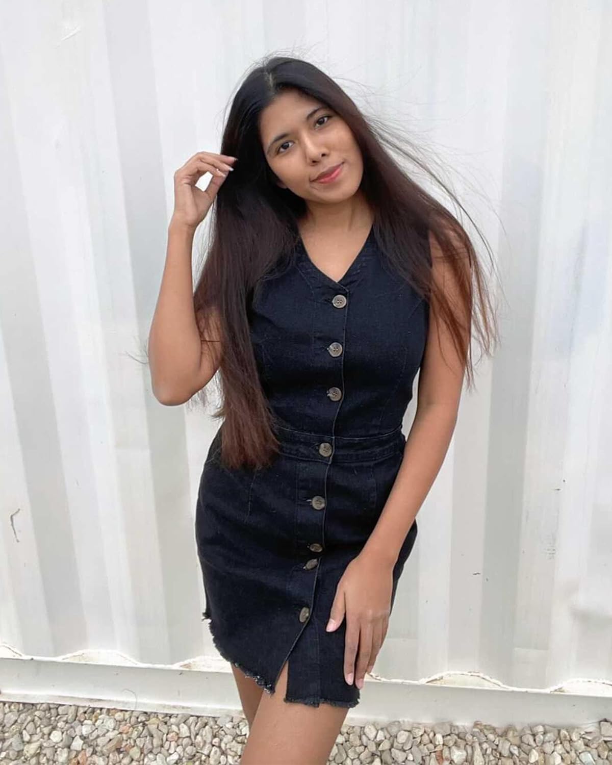 luvamia Women's Casual V Neck Sleeveless Jeans Button Down Denim Short Dress